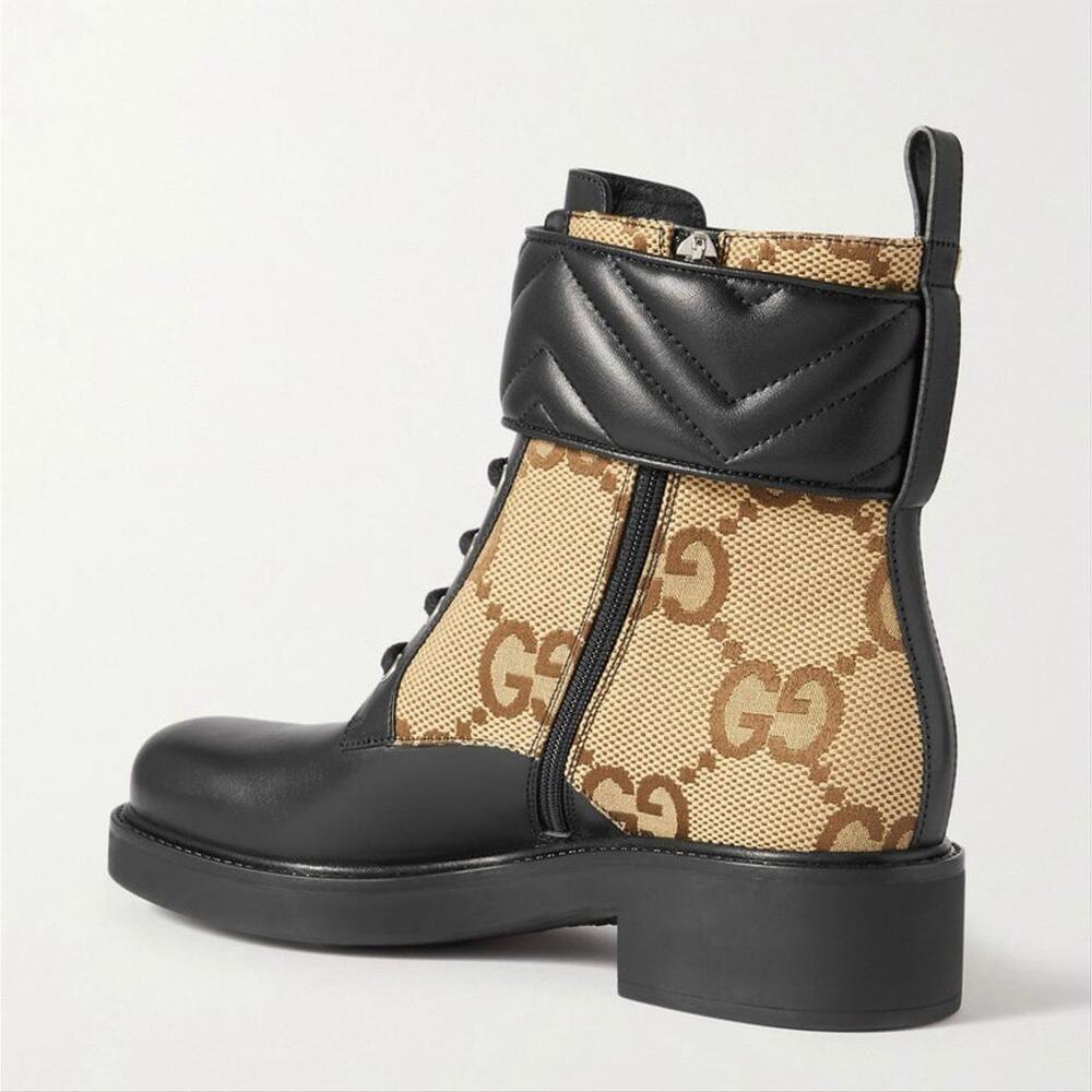 GUCCI Marmont GG logo canvas leather combat ankle boots - Picture 3 of 4